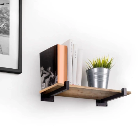 Półka drewniana dębowa 30x20x2cm w zestawie z czarnym uchwytem Shelf