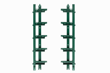 Aluminiowy zielony kpl. uchwytów w zestawie z 5 ruchomymi deskami o długości 140 cm montowanych w pionie lub poziomie na listwie z możliwością łączenia o długości 48 cm