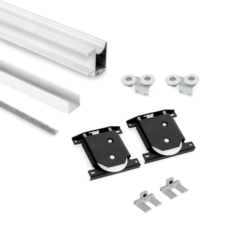 Zestaw uchwytów dla jednych drzwi przesuwnych Wave 16, dla grubości 16mm, długość 2.7m, Aluminium, Malowane na biało
