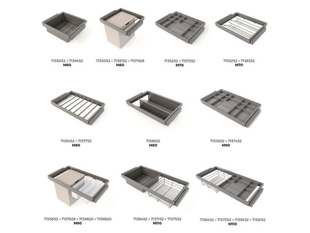 Rama z cichym domykiem i prowadnicami z pełnym wysuwem do akcesoriów meblowych Quartz, 562-588mm, Aluminium i plastik, Tytanowy