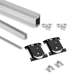 Komplet uchwytów Sharp z dolnymi wózkami dla jednych drzwi przesuwnych, dla deski o grubości 10 mm , długość 2.7m, Aluminium, Anodowany mat