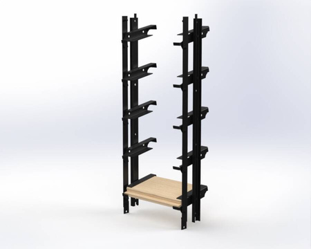 Aluminiowy czarny kpl. uchwytów w zestawie z 5 ruchomymi deskami o długości 110 cm montowanych w pionie lub poziomie na listwie z możliwością łączenia o długości 48 cm