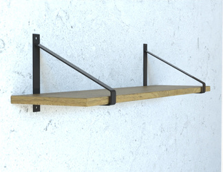 Półka drewniana dębowa 60x20x2cm w zestawie z czarnym trójkątnym uchwytem