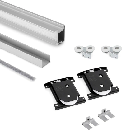 Zestaw uchwytów z dolnymi wózkami dla jednych drzwi przesuwnych Sharp 18, dla grubości 18mm, długość 2.9m, Aluminium, Anodowany mat