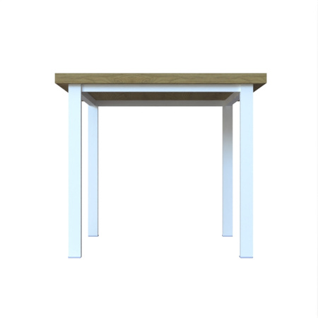 Stół 125cm x 85cm wysokości 74cm dębowy blat lakierowany w mat nogi białe aluminium.