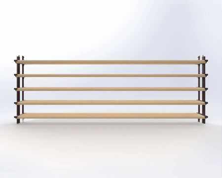 Aluminiowy brązowy kpl. uchwytów w zestawie z 5 ruchomymi deskami o długości 110 cm montowanych w pionie lub poziomie na listwie z możliwością łączenia o długości 48 cm