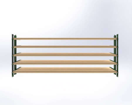Aluminiowy zielony kpl. uchwytów w zestawie z 5 ruchomymi deskami o długości 70 cm montowanych w pionie lub poziomie na listwie z możliwością łączenia o długości 48 cm