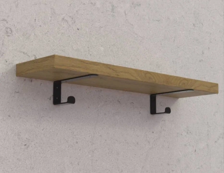 Półka drewniana dębowa 50x20x4cm w zestawie z czarnym uchwytem z wieszakiem 