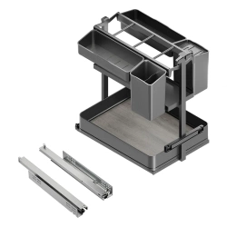 Wysuwany wózek z koszykami i akcesoriami Harmony z cichym domykaniem, Moduł o moduł 400mm, Stal i Drewno, Szary antracytowy