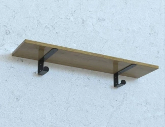 Półka drewniana dębowa 60x20x2cm w zestawie z czarnym uchwytem z wieszakiem