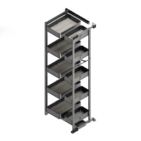 Wysuwana kolumna Harmony do drzwi na zawiasach do mebli kuchennych, Moduł o szerokości 450mm wysokość 1.480mm, Stal i Drewno, Szary antracytowy