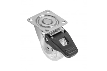 Rolka meblowa skrętna SHIFT 50 z hamulcem, 50 mm, 30 kg, przezroczysta – stal, PC, PU