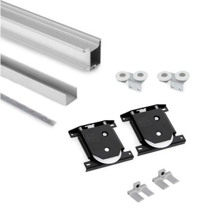 Zestaw uchwytów z dolnymi wózkami dla jednych drzwi przesuwnych Sharp 16, dla grubości 16mm, długość 2.7m, Aluminium, Anodowany mat