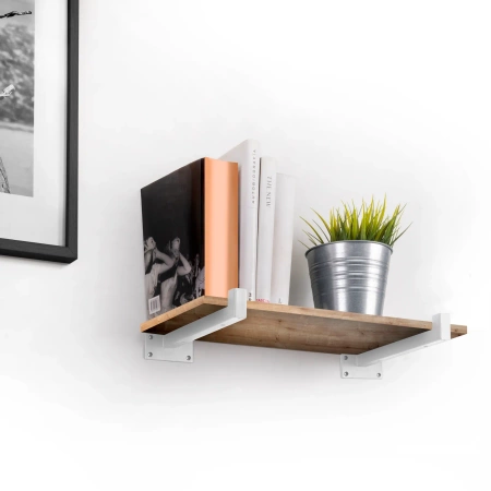Półka drewniana dębowa 40x20x2cm w zestawie z białym uchwytem Shelf