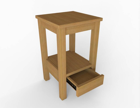 Stołek dębowy mat z szufladą wysokość 55 cm siedzisko 33cm x 33cm