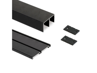 Komplet torów jezdnych wpuszczanych do szaf z drzwiami przesuwnymi Placard 74 z systemami zatrzasków, długość 2,35m, Aluminium, Malowane na czarno