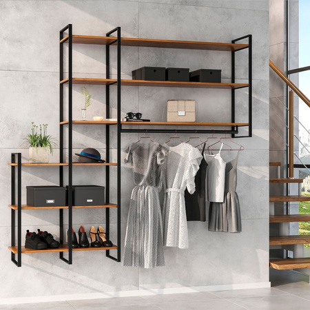 Stalowy stelaż do szafki czarny wysokość 1790 mm Ladder w zestawie z 6 dębowymi półkami  