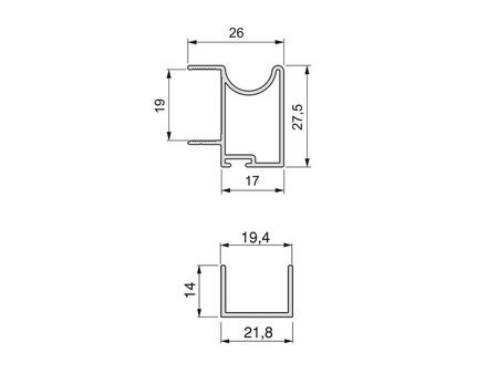 Zestaw uchwytów dla jednych drzwi przesuwnych Wave 19, dla grubości 19mm, długość 2.7m, Aluminium, Anodowany mat