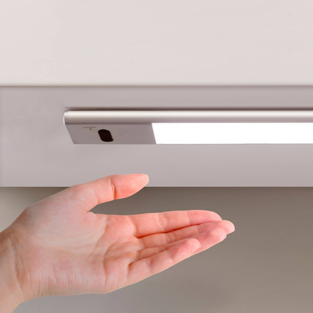 Półka drewniana dębowa 90x25x4cm w zestawie z lampą LED Kaus 60 cm z czujnikiem zbliżeniowym Anodyzowany mat