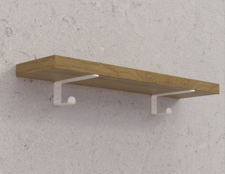 Półka drewniana dębowa 40x20x4cm w zestawie z białym uchwytem z wieszakiem 