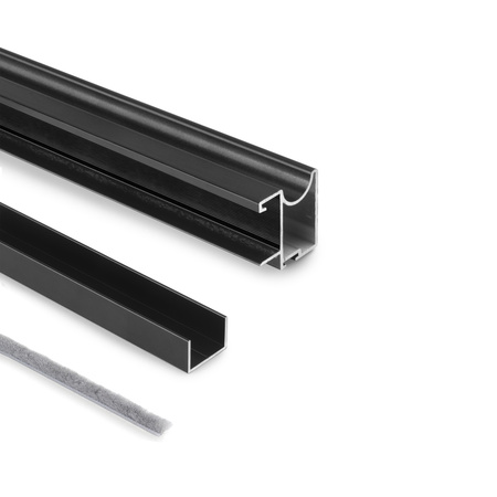 Zestaw uchwytów dla jednych drzwi przesuwnych Wave 16, dla grubości 16mm, długość 2.7m, Aluminium, Malowane na czarno