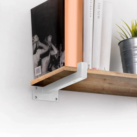 Półka drewniana dębowa 40x20x2cm w zestawie z białym uchwytem Shelf