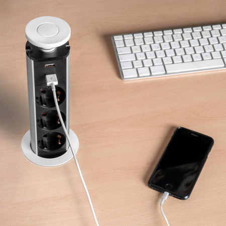 Wysuwane gniazdo wielofunkcyjne Vertikal,  3 gniazda Schuko, 2 USB typu A Białe 