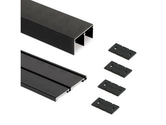 Komplet torów jezdnych wpuszczanych do szaf z drzwiami przesuwnymi Placard 74 z systemami zatrzasków, długość 3,9m, Aluminium, Malowane na czarno