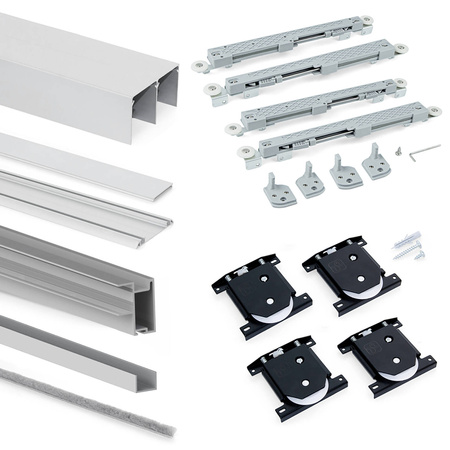 Zestaw systemu Placard 81 do drzwi przesuwnych z cichym domykiem do 30 kg profil Sharp Emuca