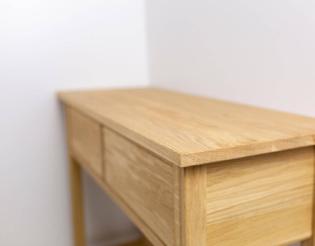 Konsola dębowa lite drewno dwie szuflady drewniane 700x350x750