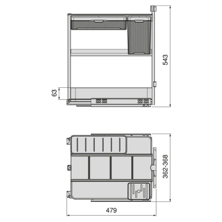 Wysuwany wózek z koszykami i akcesoriami Harmony z cichym domykaniem, Moduł o moduł 400mm, Stal i Drewno, Szary antracytowy