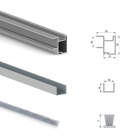 Zestaw systemu Placard 81 do drzwi przesuwnych z cichym domykiem do 30 kg profil Sharp Emuca