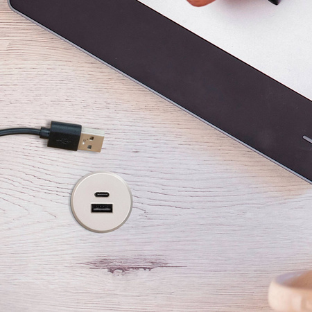 Złącze USB Plugy do wbudowania w meble w kolorze malowanego aluminium 1 x USB-A (18 W), 1 x USB-C (20 W)