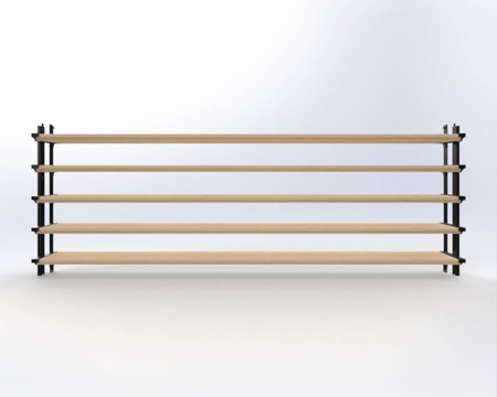 Aluminiowy czarny kpl. uchwytów w zestawie z 5 ruchomymi deskami o długości 70 cm montowanych w pionie lub poziomie na listwie z możliwością łączenia o długości 48 cm
