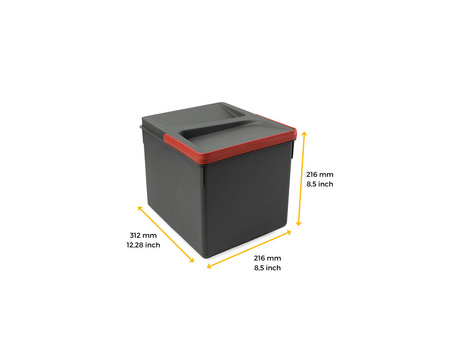 Kosz na śmieci o wysokości 216 mm, 1X12L Emuca Szary-antracyt