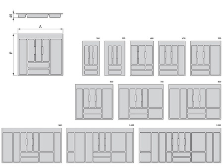 Wkład na sztućce do szuflady Optima 90x50 Szary antracyt wymiar 822x475mm