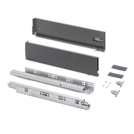 Szuflada Emuca L-500 H-131 Średnia z systemem cichego domyku Szaro-antracytowa zewnętrzna 60 kg Vertex 3D