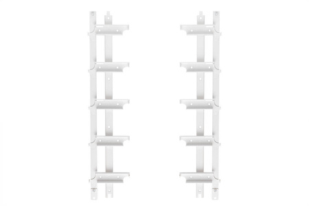 Aluminiowy biały kpl. uchwytów w zestawie z 5 ruchomymi deskami o długości 150 cm montowanych w pionie lub poziomie na listwie z możliwością łączenia o długości 48 cm