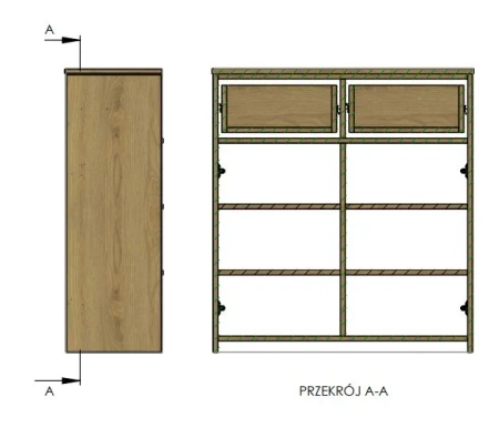 Komoda dębowa lite drewno dwie szuflady cztery półki drewniane lakierowana 1020x347x940