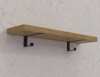Półka drewniana dębowa 40x20x4cm w zestawie z czarnym uchwytem z wieszakiem