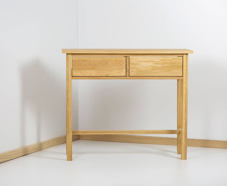 Konsola dębowa lite drewno dwie szuflady drewniane 700x350x750