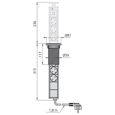 Wysuwane gniazdo wielofunkcyjne Vertikal,  3 gniazda Schuko, 2 USB typu A Białe 