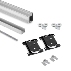 Zestaw uchwytów z dolnymi wózkami dla jednych drzwi przesuwnych Sharp 16, dla grubości 16mm, długość 2.7m, Aluminium, Anodowany mat