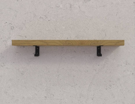 Półka drewniana dębowa 50x20x4cm w zestawie z czarnym uchwytem z wieszakiem 