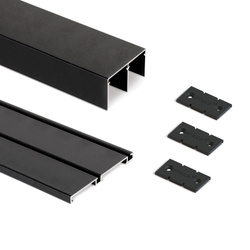 Komplet torów jezdnych wpuszczanych do szaf z drzwiami przesuwnymi Placard 74 z systemami zatrzasków, długość 3m, Aluminium, Malowane na czarno