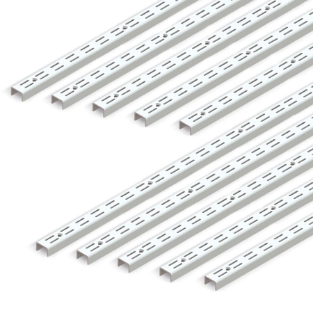 Zestaw 10 profili ściennych z podwójnym rowkiem Jagmet o rozstawie 32 mm, długość 2229 mm, Stal, Malowane na biało