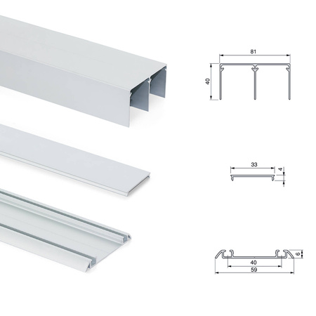 Zestaw systemu Placard 81 do drzwi przesuwnych z cichym domykiem do 30kg 16mm profil Wave Emuca
