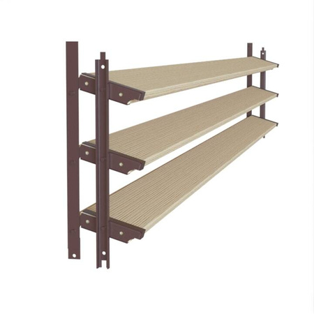 Aluminiowy brązowy kpl. uchwytów w zestawie z 3 ruchomymi deskami o długości 105 cm montowanych w pionie lub poziomie na listwie z możliwością łączenia o długości 28,8 cm