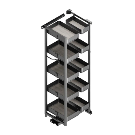 Wysuwana kolumna Harmony do drzwi na zawiasach do mebli kuchennych, Moduł o szerokości 450mm wysokość 1.480mm, Stal i Drewno, Szary antracytowy