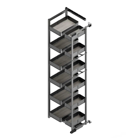 Wysuwana kolumna Harmony do drzwi na zawiasach do mebli kuchennych, Moduł o szerokości 450mm wysokość 1.780mm, Stal i Drewno, Szary antracytowy